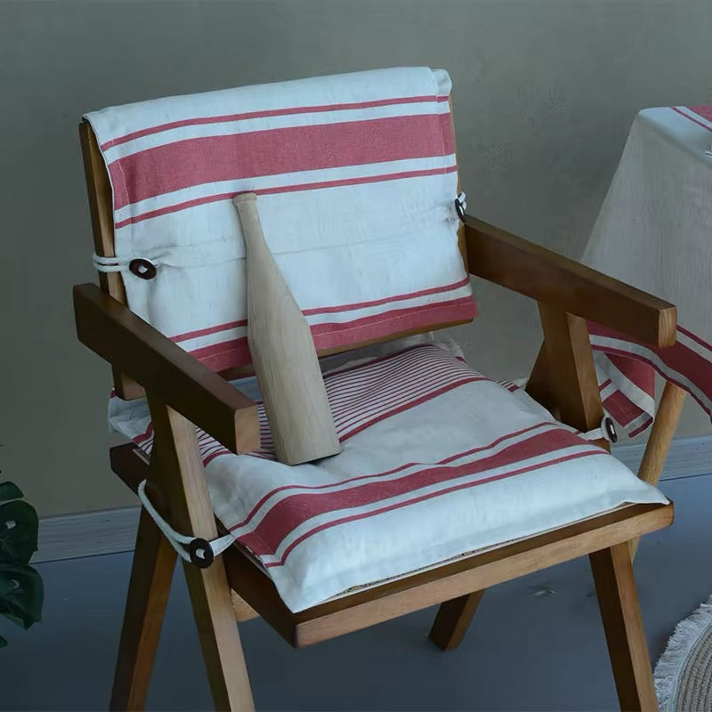 Vintage Red Striped Chair Cushion and Backrest Set
