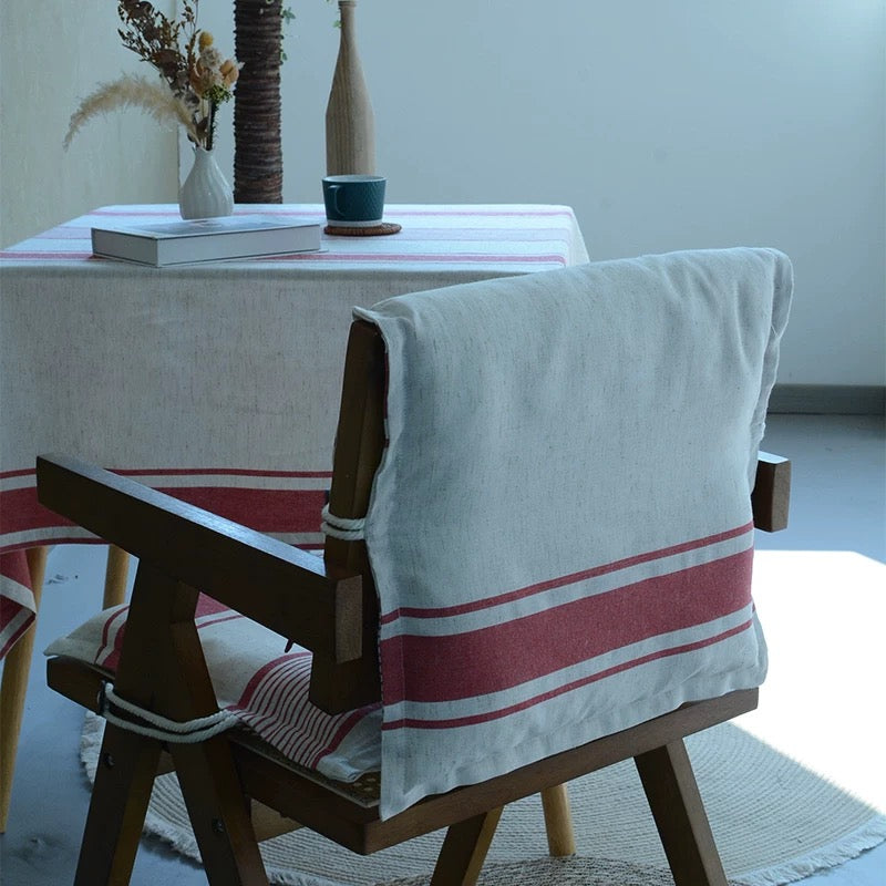 Vintage Red Striped Chair Cushion and Backrest Set