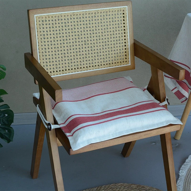Vintage Red Striped Chair Cushion and Backrest Set