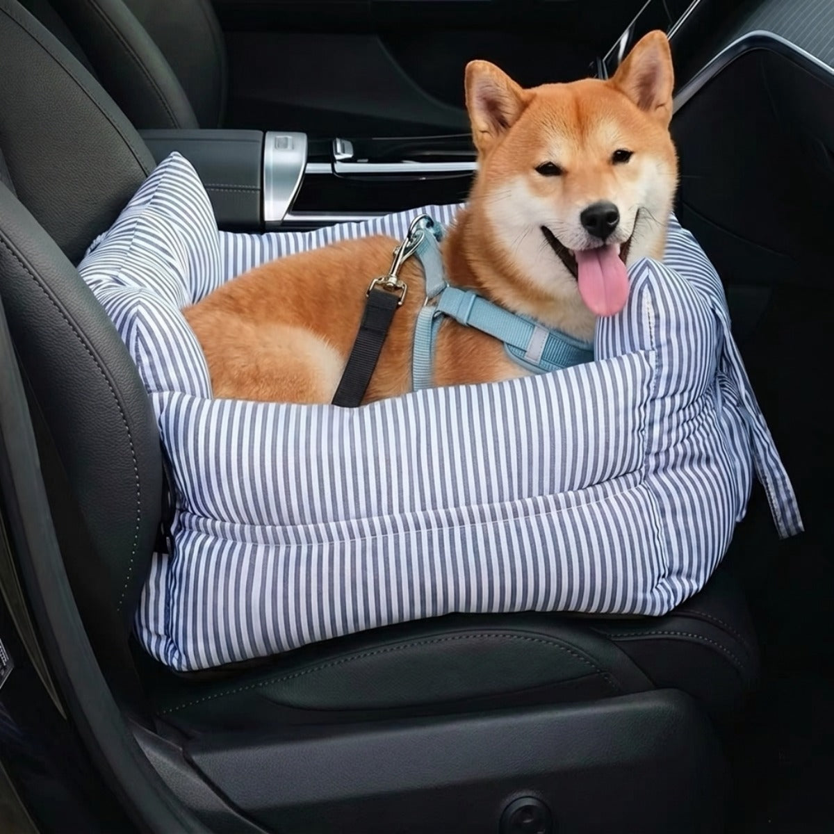 Stripe Dog Car Seat Blue
